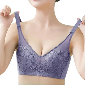 JOAU Women's Mesh Lace Patchwork Minimizer Bras Comfort Wirefree Full Coverage Push Up T-Shirt Bra Breathable Bralettes