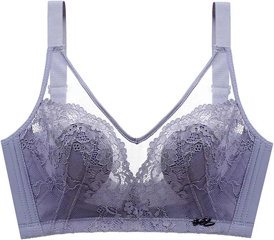 JOAU Women's Mesh Lace Patchwork Minimizer Bras Comfort Wirefree Full Coverage Push Up T-Shirt Bra Breathable Bralettes