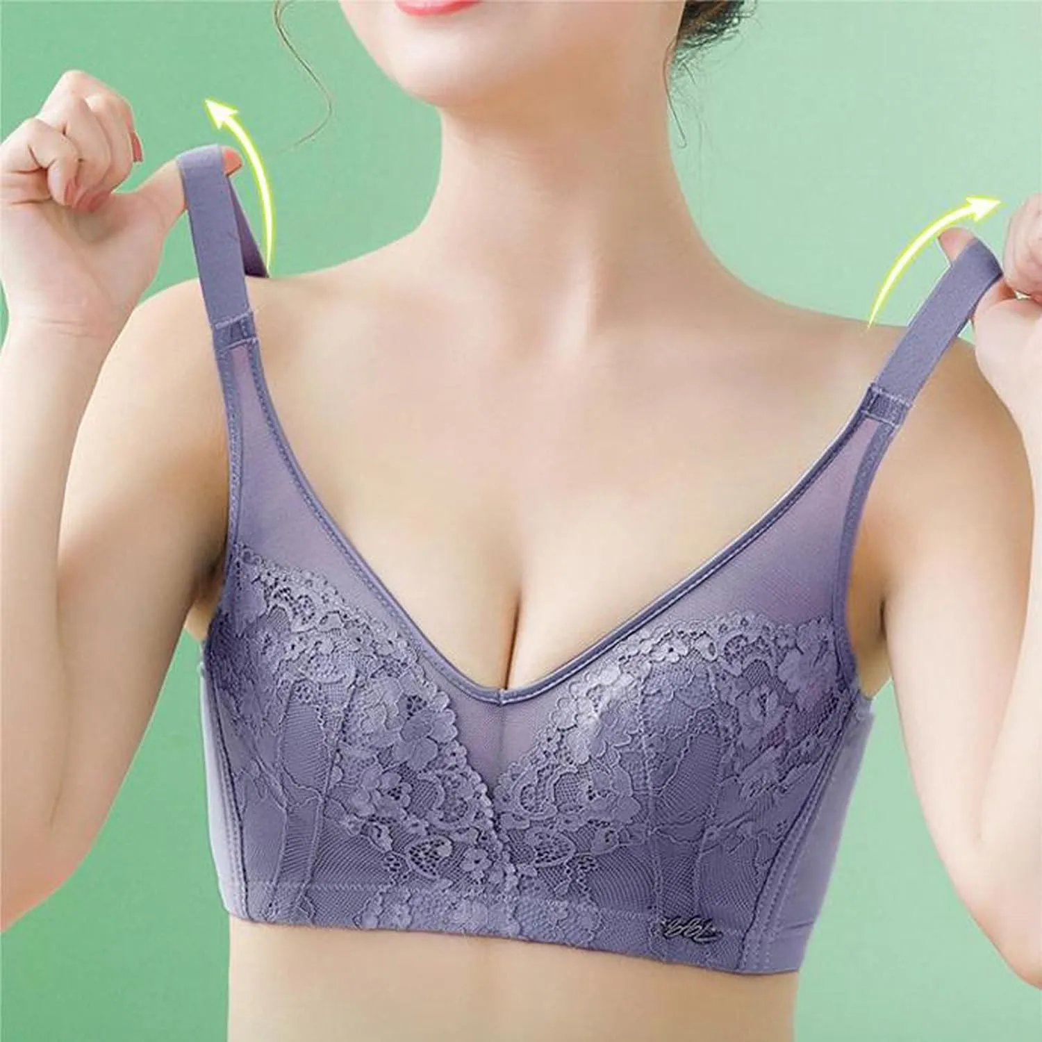 JOAU Women's Mesh Lace Patchwork Minimizer Bras Comfort Wirefree Full Coverage Push Up T-Shirt Bra Breathable Bralettes