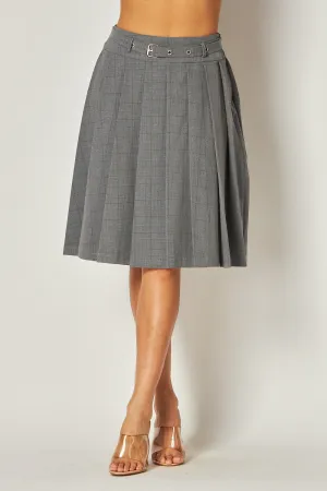 Jolene Knee Length Flared Pleated Belt Skirt