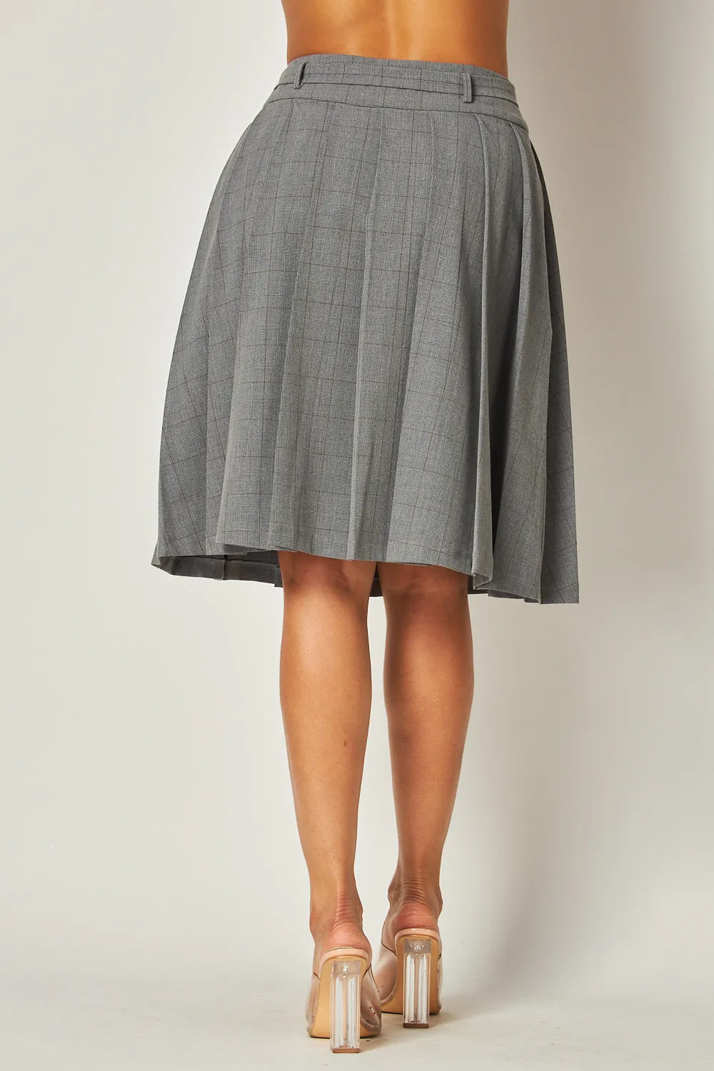Jolene Knee Length Flared Pleated Belt Skirt