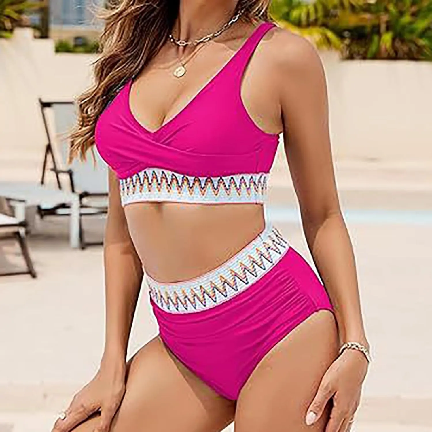 jsaierl Women Bikini Sets Front Twist Push Up Two Piece Swimsuits Color Block High Waisted Tummy Control Ruched Bathing Suits