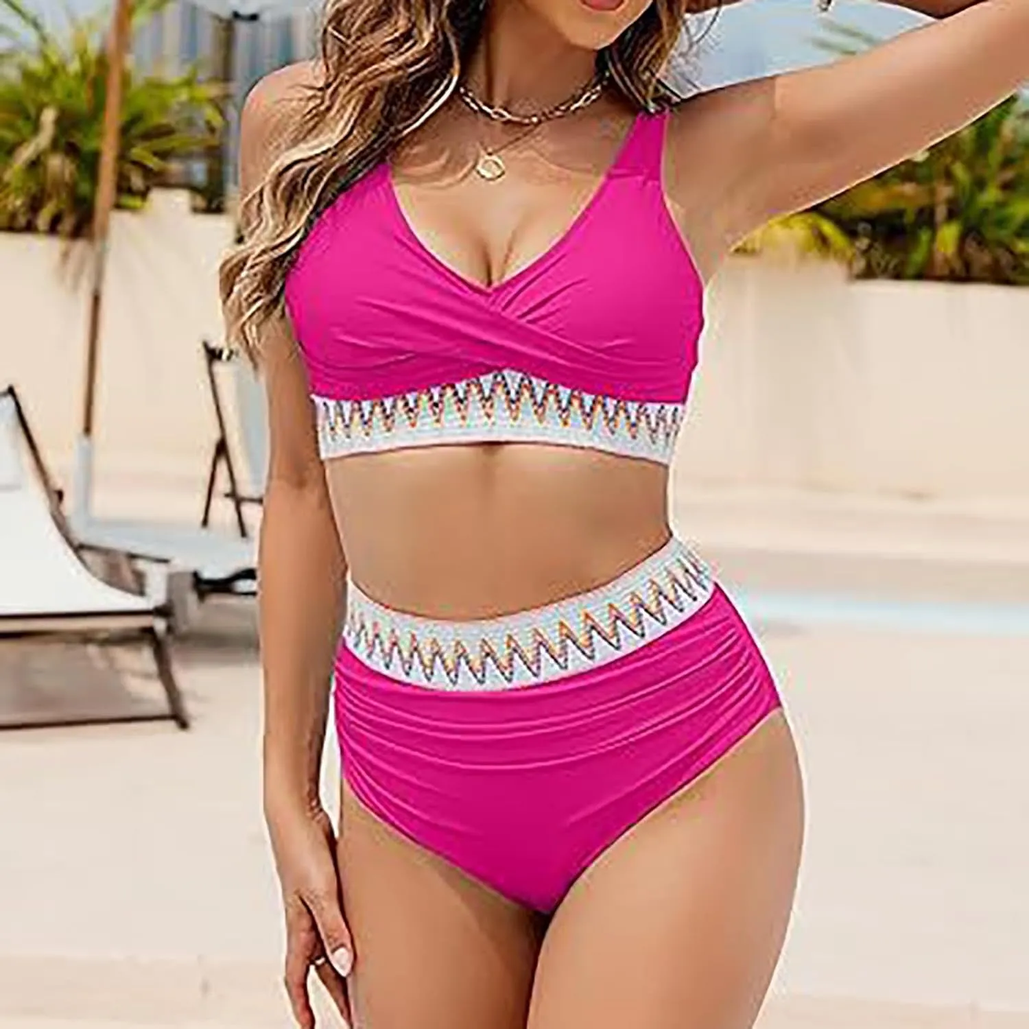 jsaierl Women Bikini Sets Front Twist Push Up Two Piece Swimsuits Color Block High Waisted Tummy Control Ruched Bathing Suits
