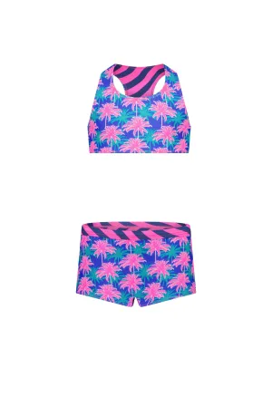 Just Beach Girls reversible bikini w/ leo ocean   tropical leaves