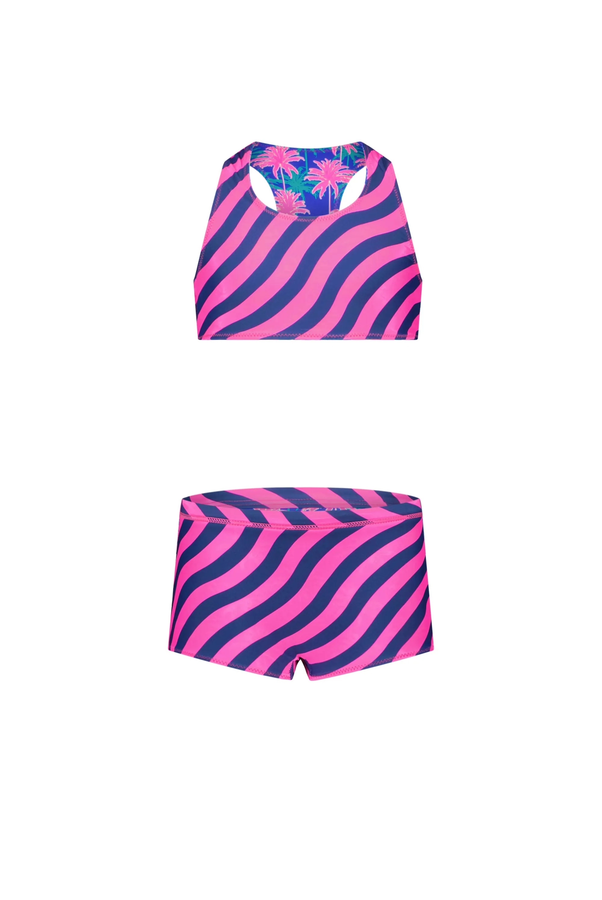 Just Beach Girls reversible bikini w/ leo ocean   tropical leaves