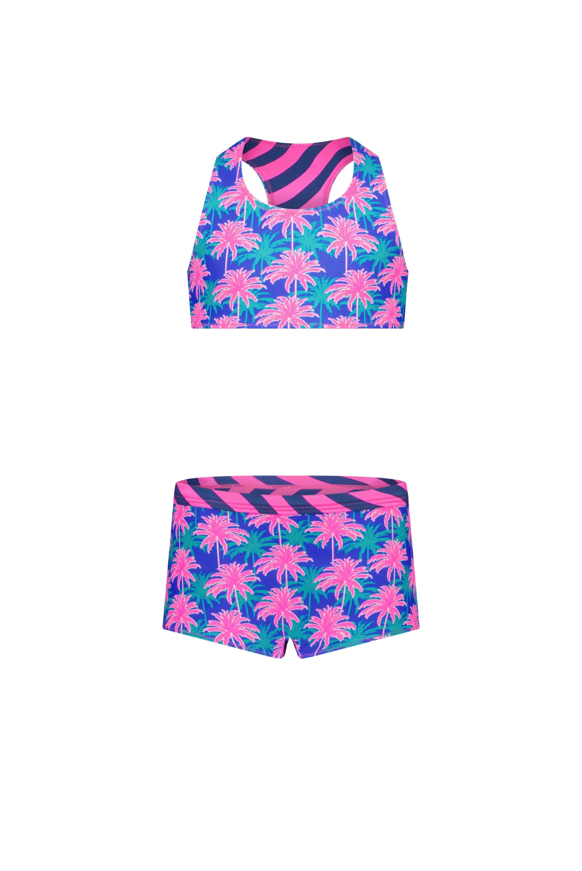 Just Beach Girls reversible bikini w/ leo ocean   tropical leaves