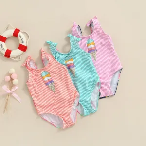 Kid Girl Ice Cream Printed Patchwork Beach Bodysuit