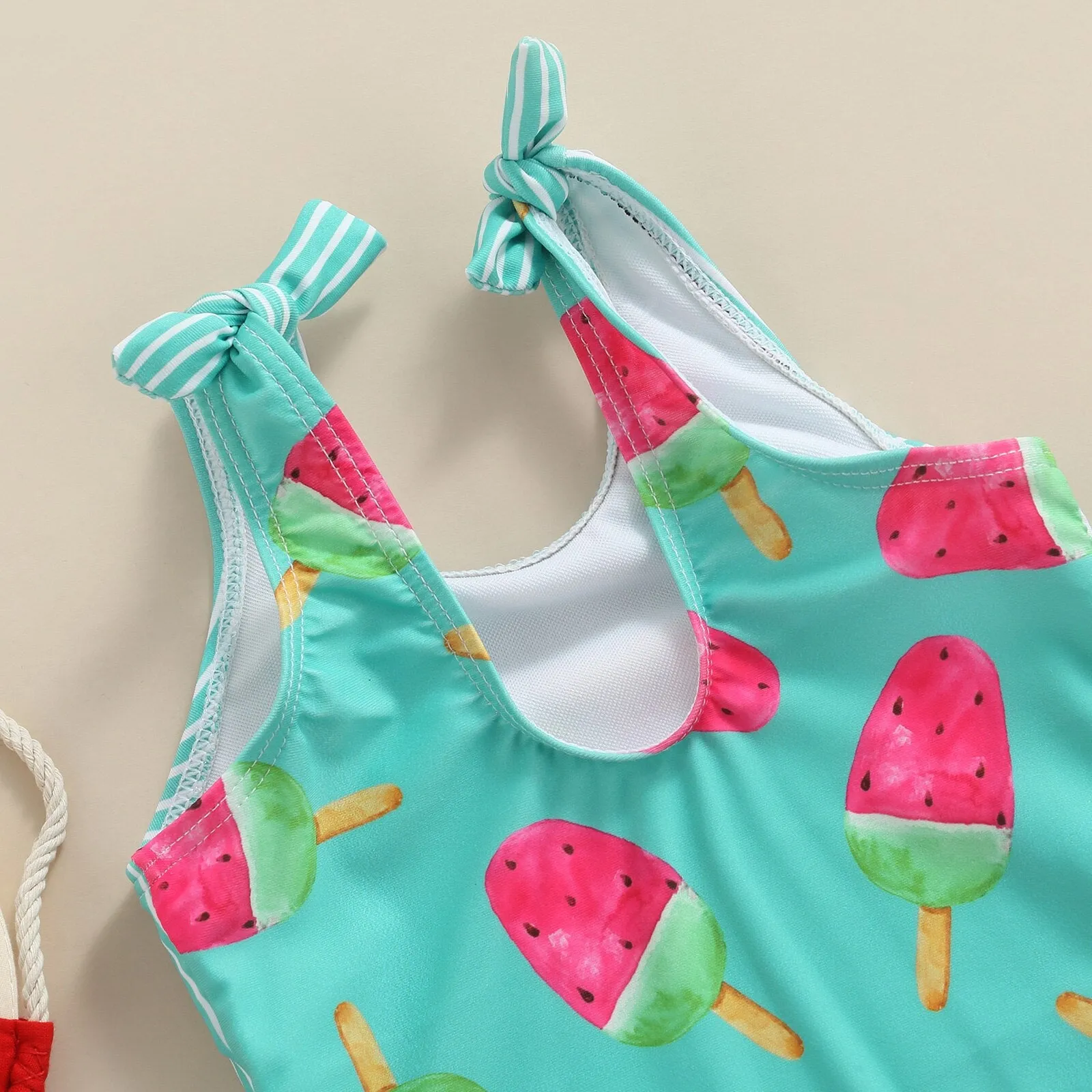 Kid Girl Ice Cream Printed Patchwork Beach Bodysuit