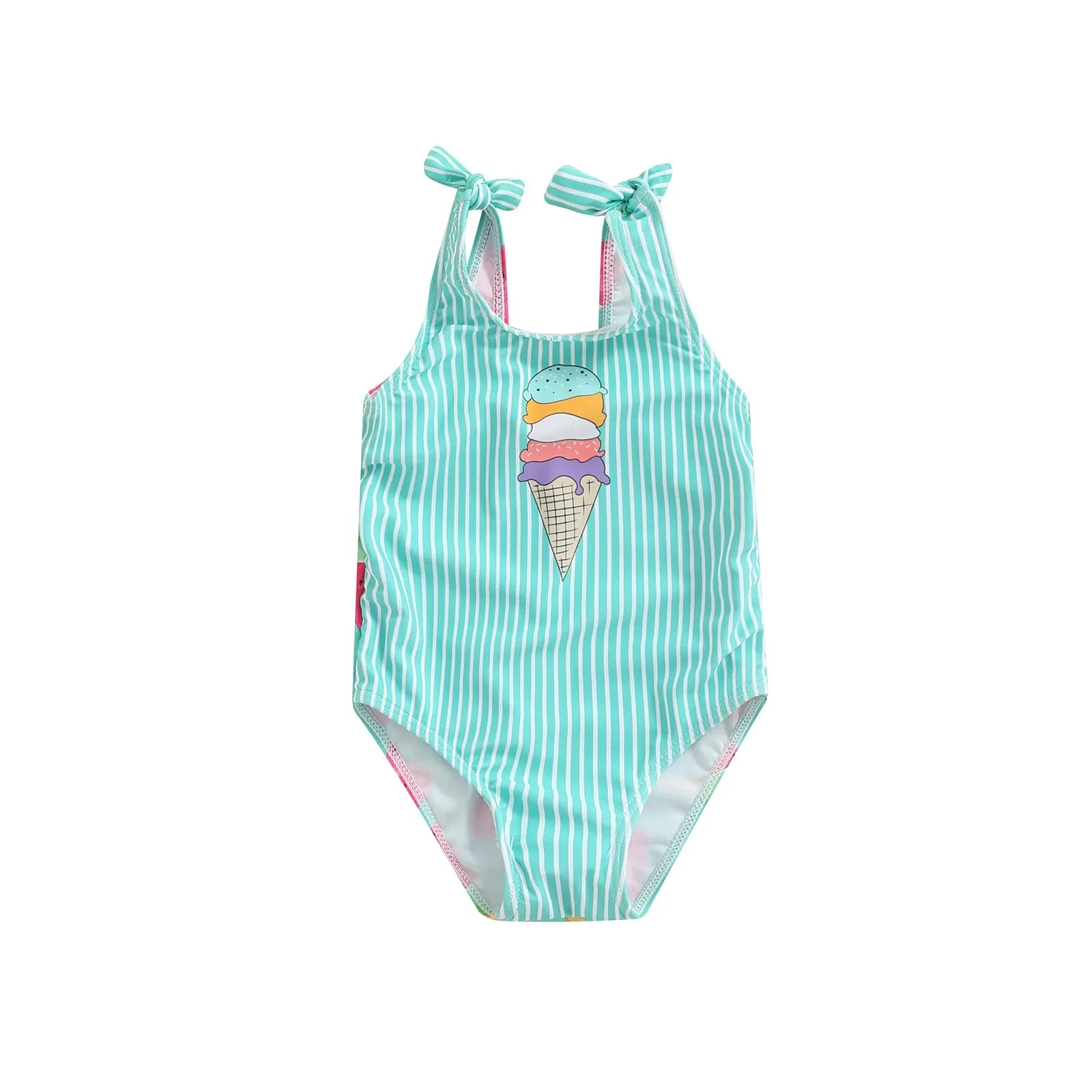 Kid Girl Ice Cream Printed Patchwork Beach Bodysuit