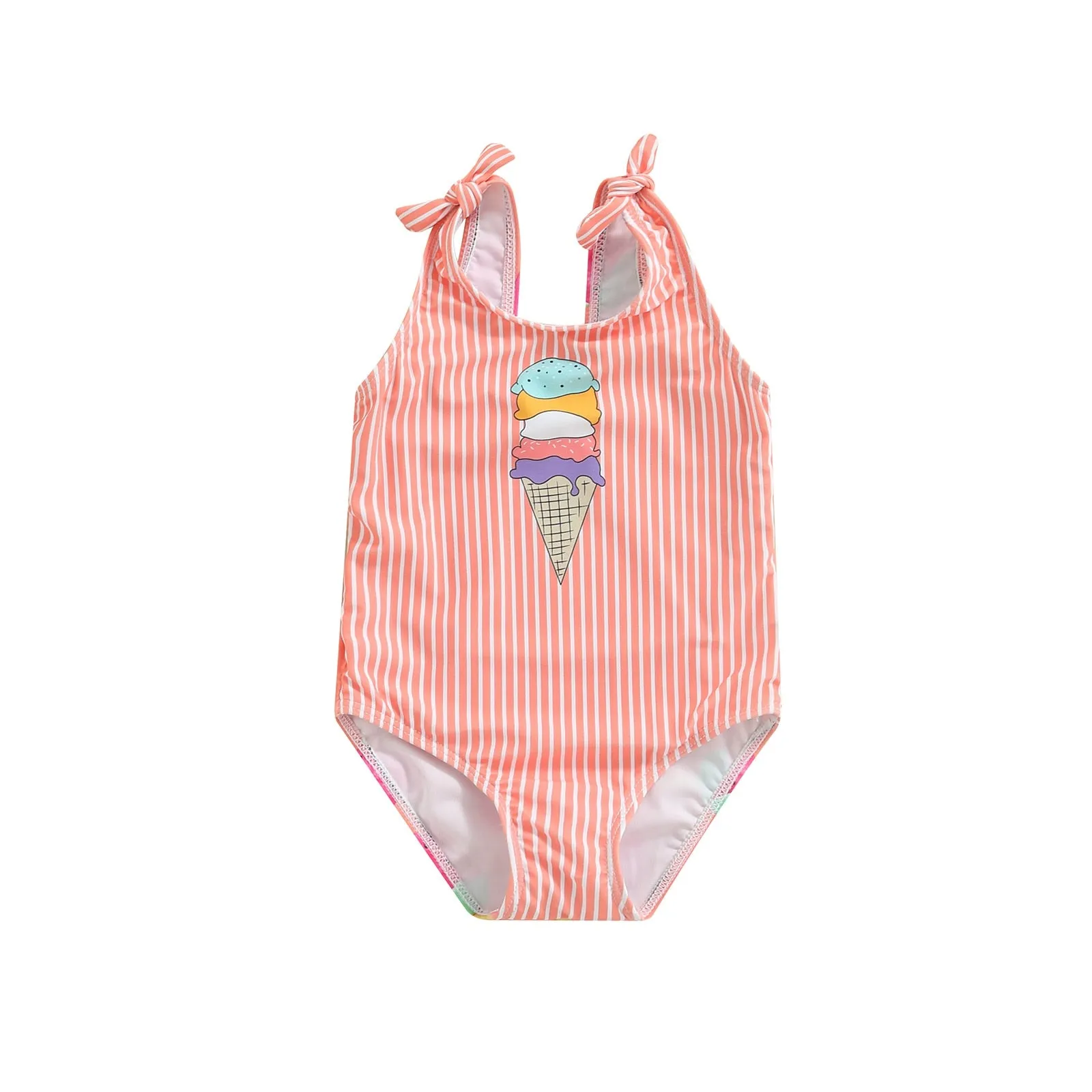Kid Girl Ice Cream Printed Patchwork Beach Bodysuit