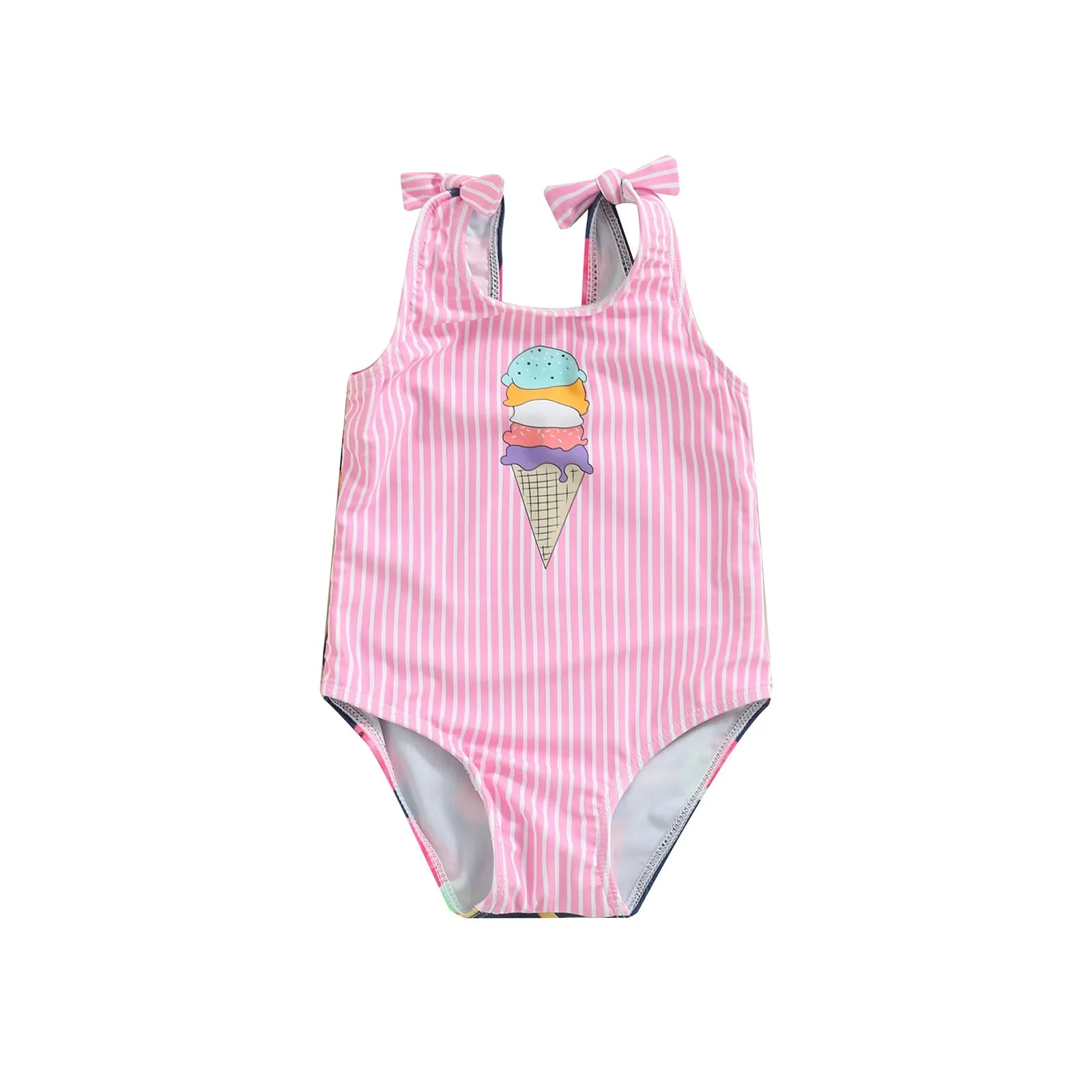 Kid Girl Ice Cream Printed Patchwork Beach Bodysuit