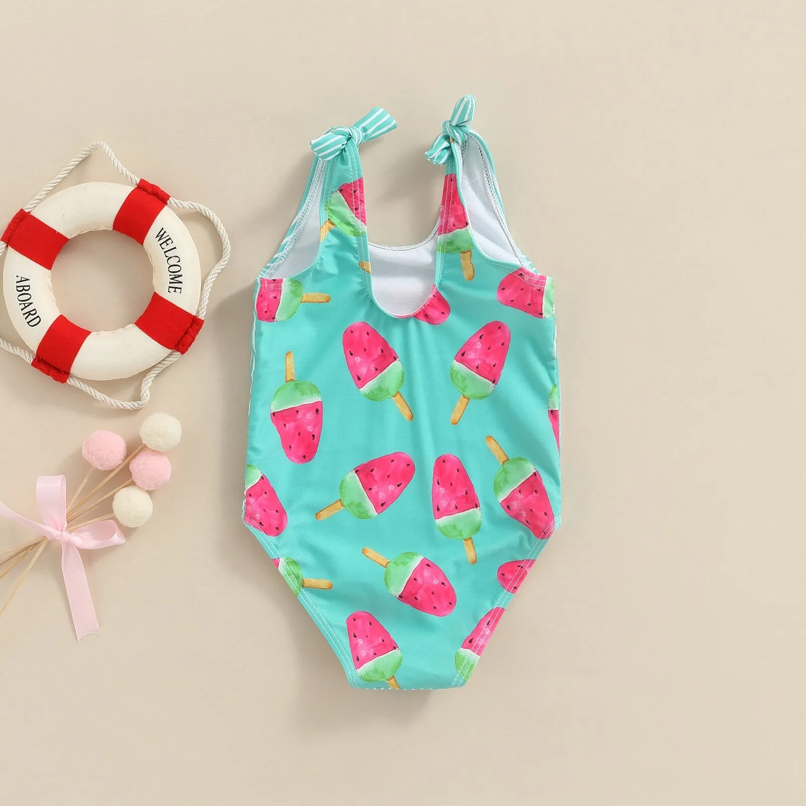 Kid Girl Ice Cream Printed Patchwork Beach Bodysuit