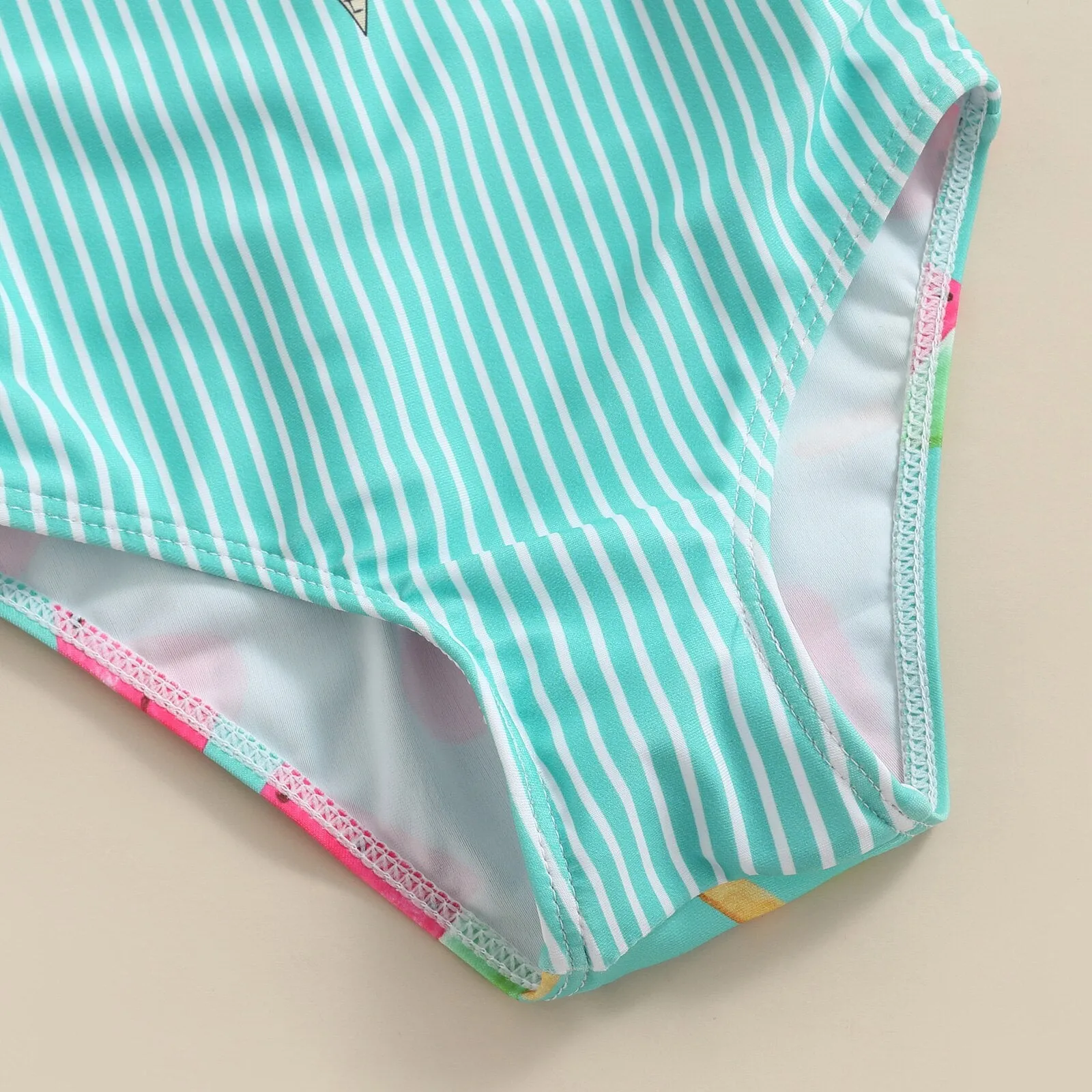 Kid Girl Ice Cream Printed Patchwork Beach Bodysuit