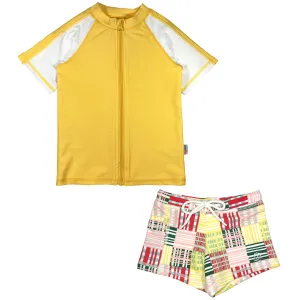 Kids Euro Shorties   Short Sleeve Rash Guard Set - Madras Mania