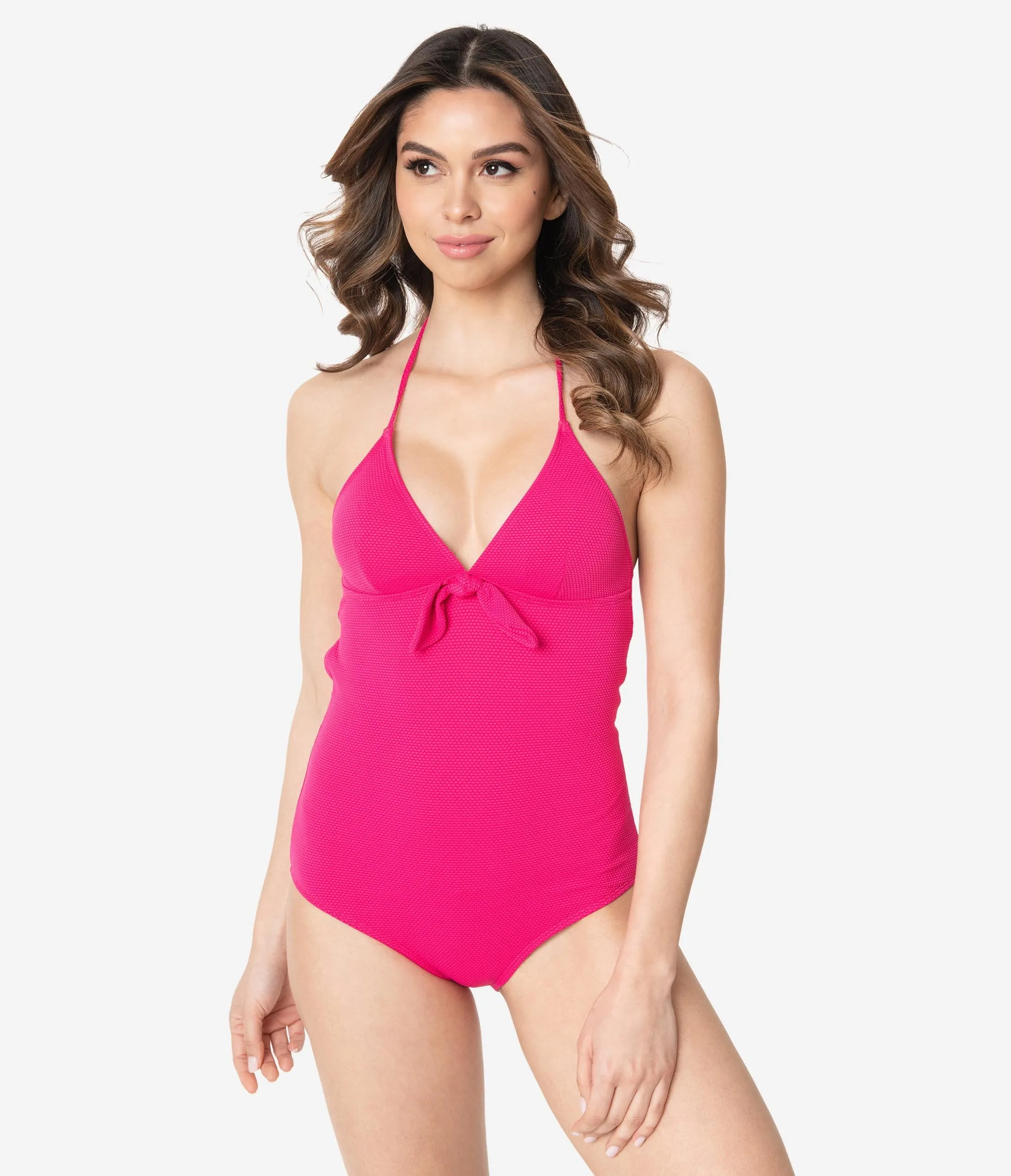 Kingdom & State Hot Pink Textured Halter One Piece Swimsuit