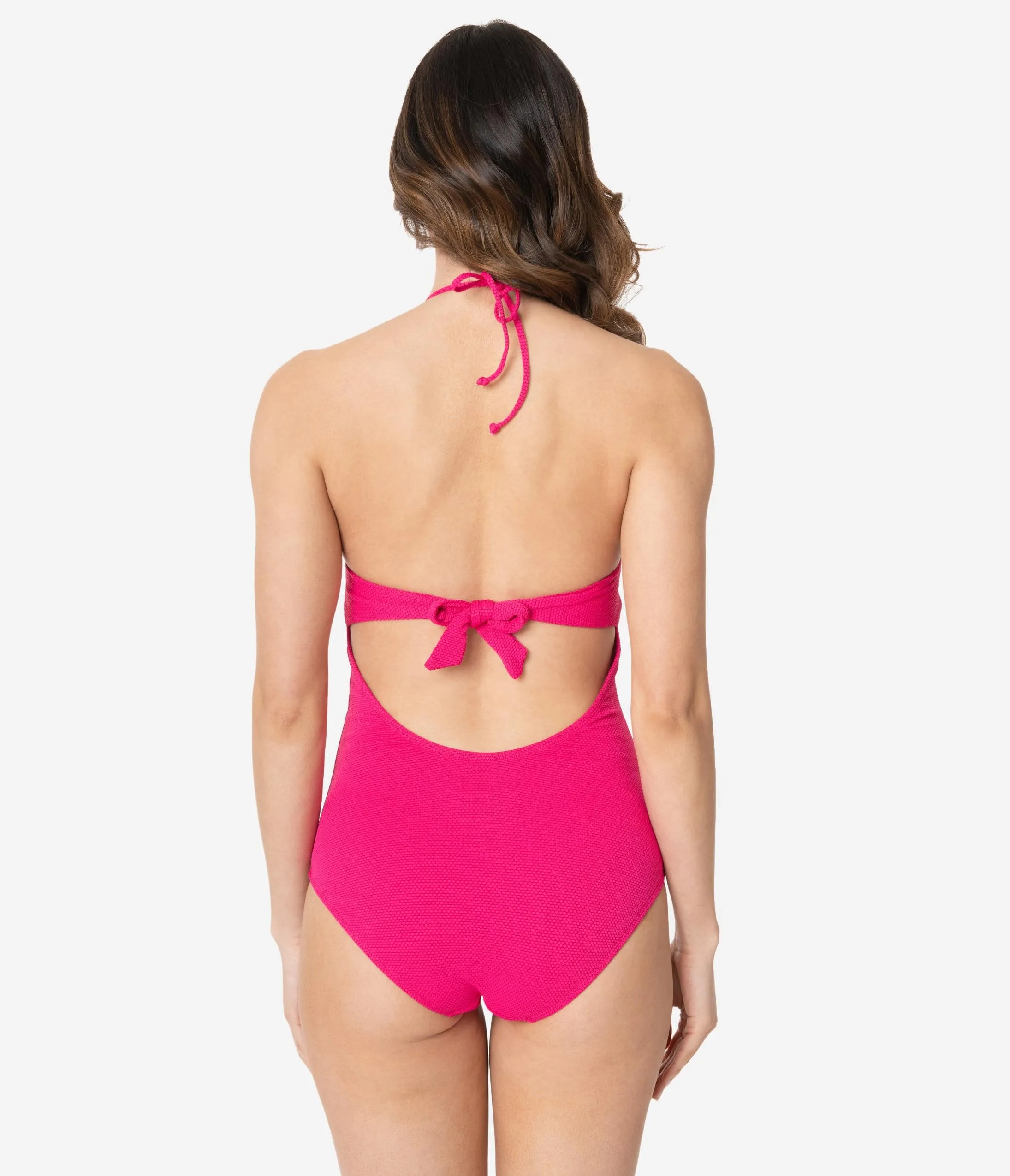 Kingdom & State Hot Pink Textured Halter One Piece Swimsuit