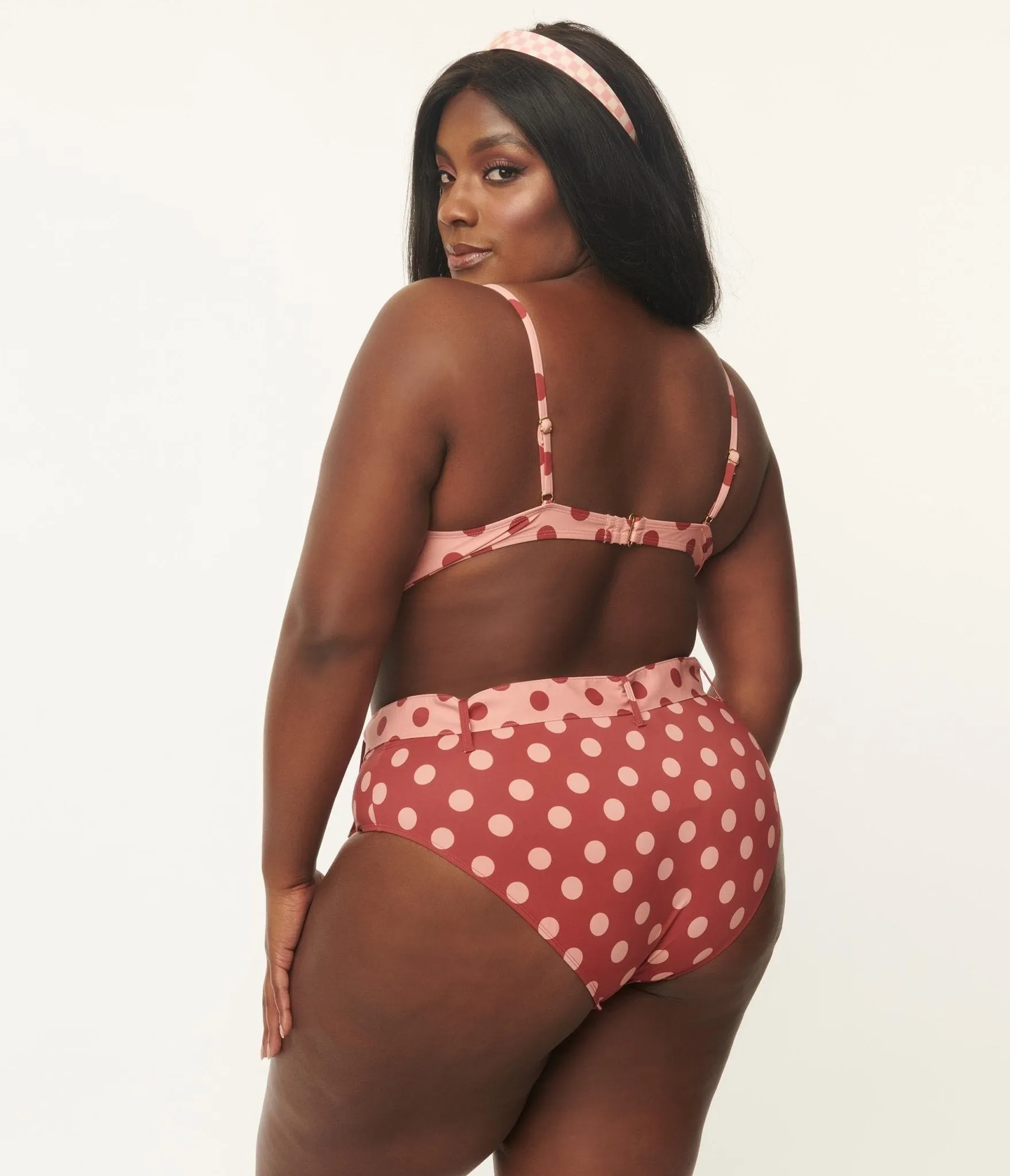 Kingdom & State Plus Size Dusty Pink & Burgundy Polka Dot Swim Top