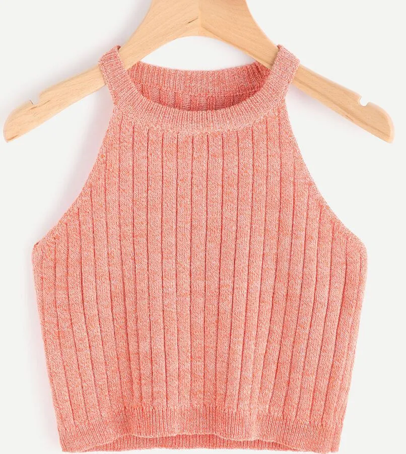 Knitted Halter Korean Tank Top Women Short Bare Belly Tops Matching Camisole Slim Look