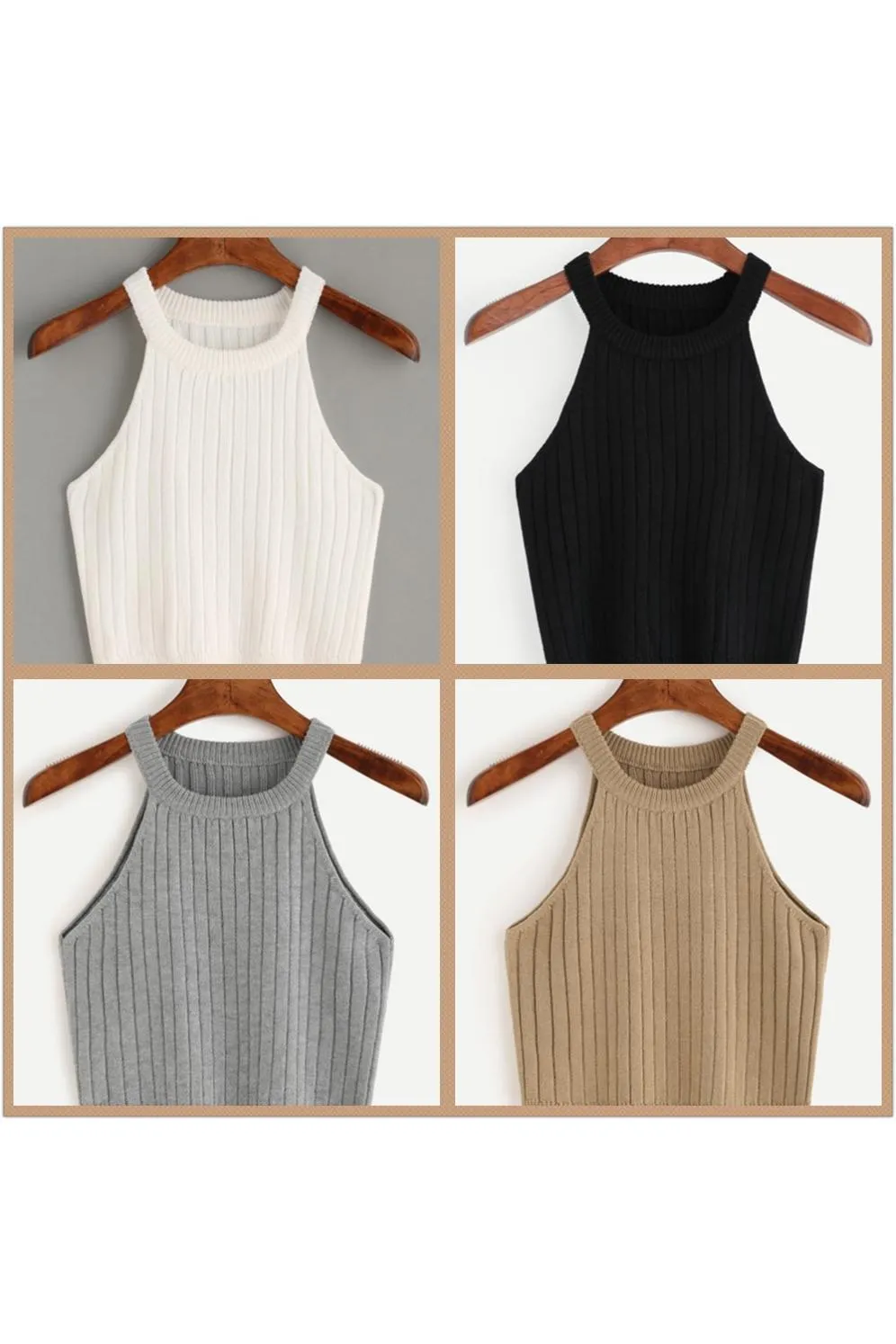 Knitted Halter Korean Tank Top Women Short Bare Belly Tops Matching Camisole Slim Look