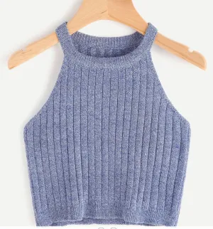 Knitted Halter Korean Tank Top Women Short Bare Belly Tops Matching Camisole Slim Look