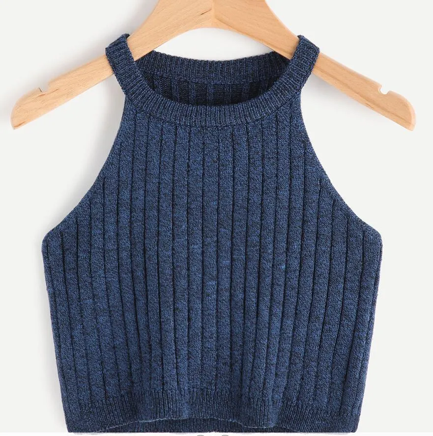Knitted Halter Korean Tank Top Women Short Bare Belly Tops Matching Camisole Slim Look