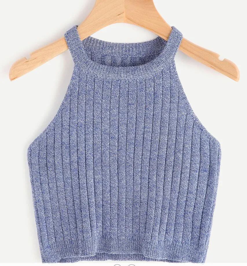 Knitted Halter Korean Tank Top Women Short Bare Belly Tops Matching Camisole Slim Look