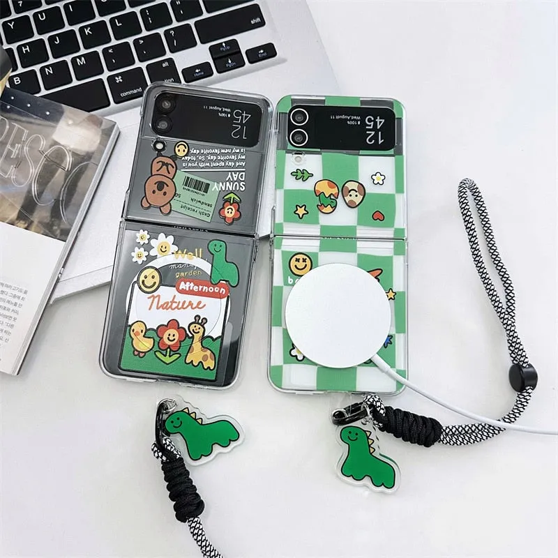 Korean Cute Cartoon Magnetic Mag safe Case For Samsung Galaxy Z Flip 4 3