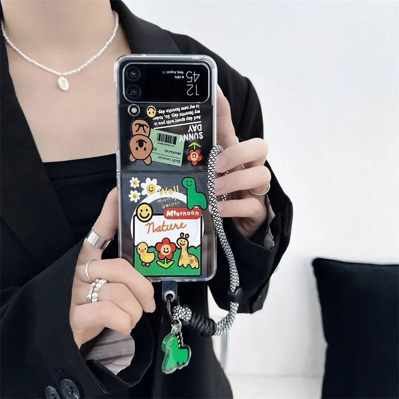 Korean Cute Cartoon Magnetic Mag safe Case For Samsung Galaxy Z Flip 4 3