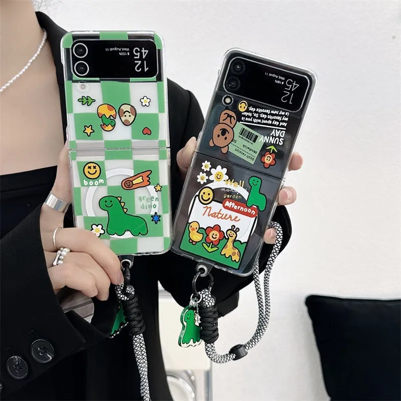Korean Cute Cartoon Magnetic Mag safe Case For Samsung Galaxy Z Flip 4 3