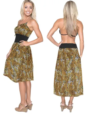 LA LEELA Soft  Printed Long Kimono Swimwear Womens Top Brown 743 One Size