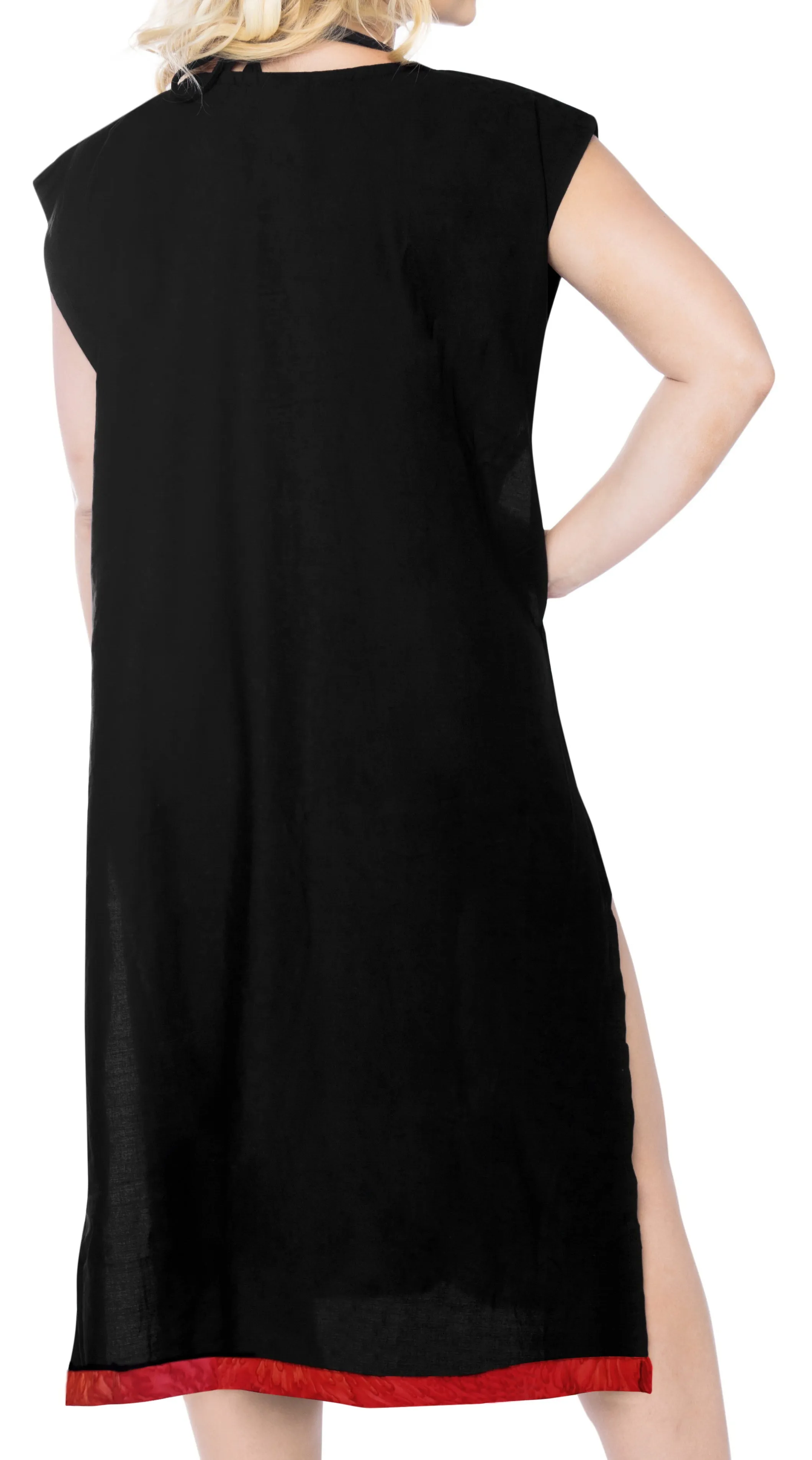 LA LEELA Women's Beach Swimsuit for Women Cover-ups printed V-Neck red Bikini Cover-Up Solid Plain Black