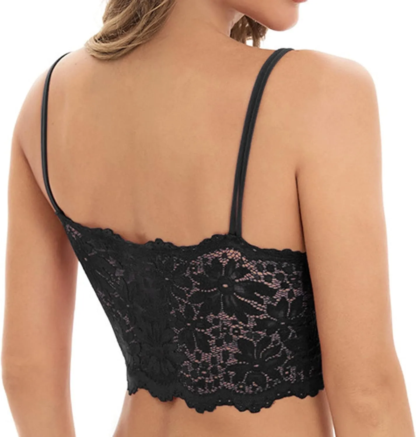 Lace Bralette for Women Sexy Spaghetti Strap Deep V Neck Push Up Bandeau Bra Elegant Gathering Lifting Everyday Bra