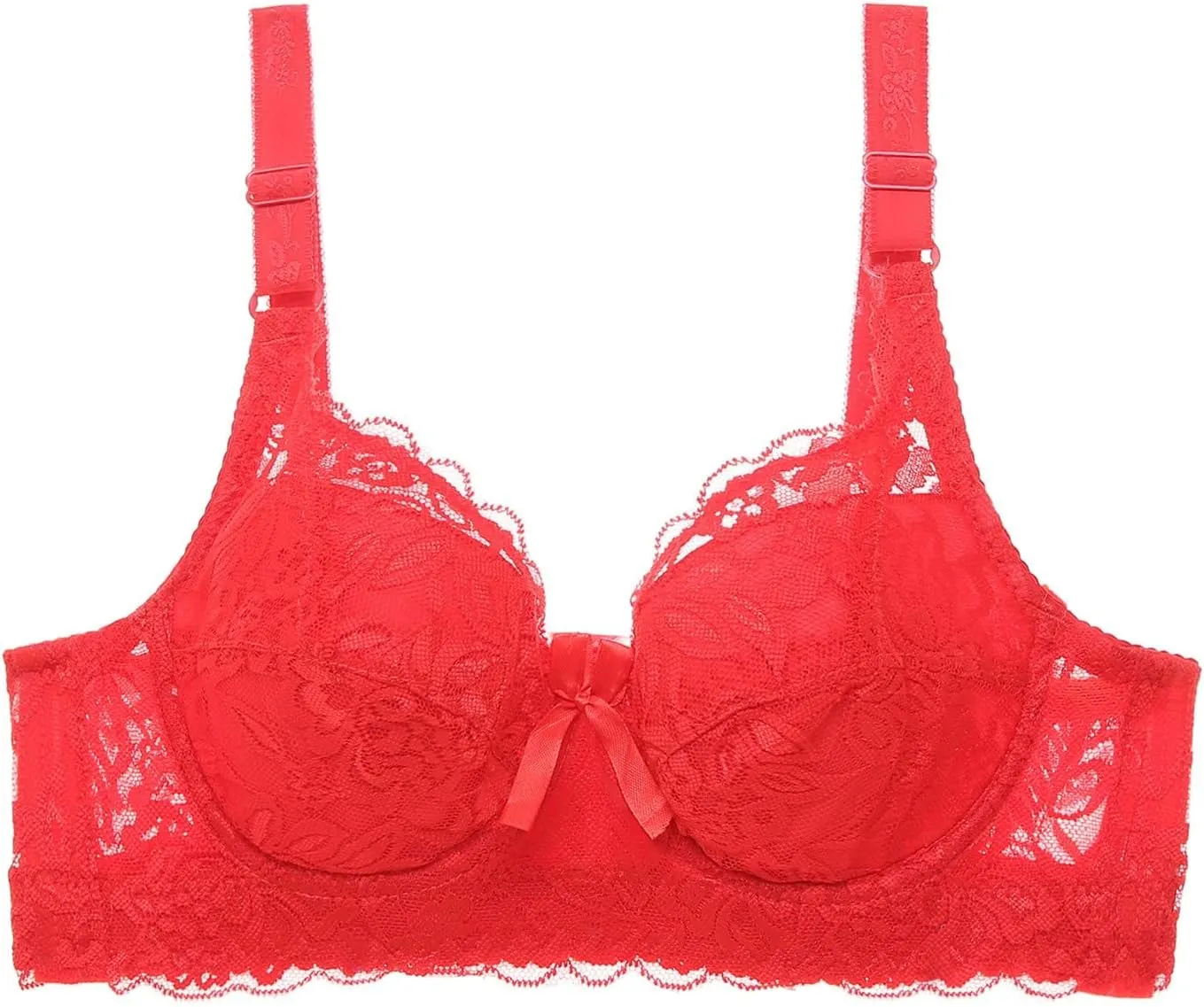 Lace Push Up Bras for Women No Underwire Breathable Beauty Back Bra Full Figure Breathable V Neck Bralette Plus Size 38A Bras for Women Red, 95D