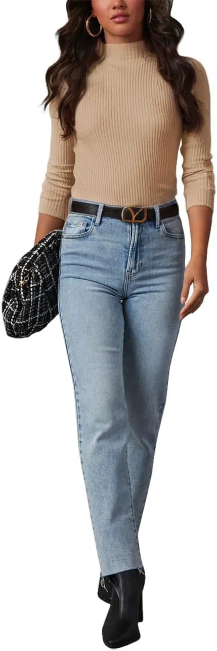 Lacozy Mock Turtle Necks Tops for Women Long Sleeve Ribbed Knit Sweater Slim Fit Basic Layer Shirts 2025 Fashion Spring Top
