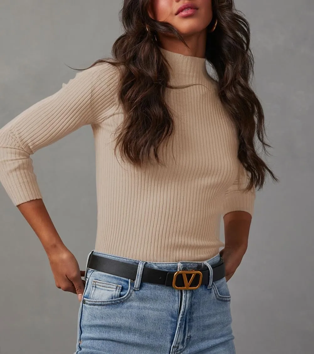 Lacozy Mock Turtle Necks Tops for Women Long Sleeve Ribbed Knit Sweater Slim Fit Basic Layer Shirts 2025 Fashion Spring Top