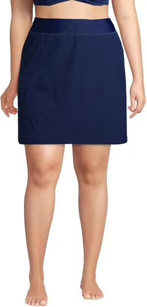 Lands' End Womens Comfort Waist Swim Skirt Swim Bottoms Skort Deep Sea Navy Plus 26w
