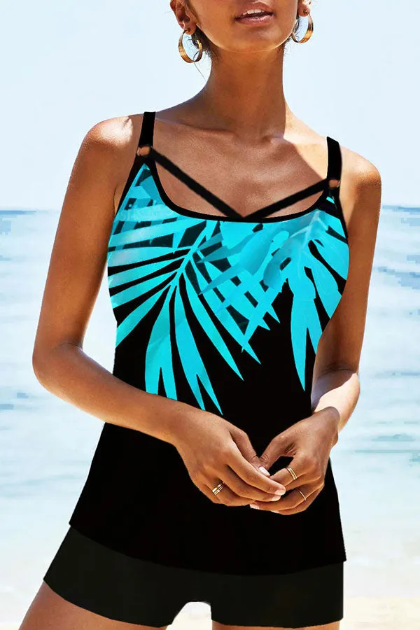 Leaf Print Feminine Shorts Tankini