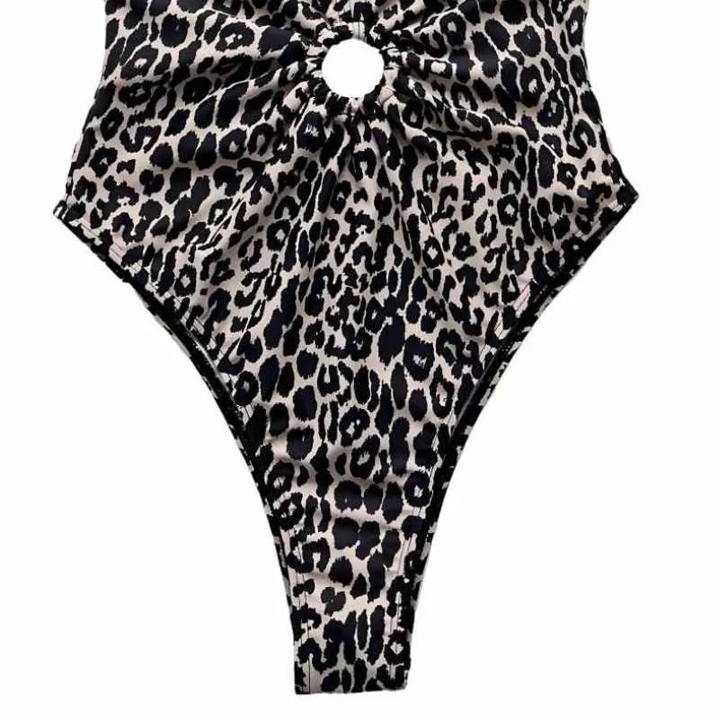 Leopard Deep V Halter Swimsuit