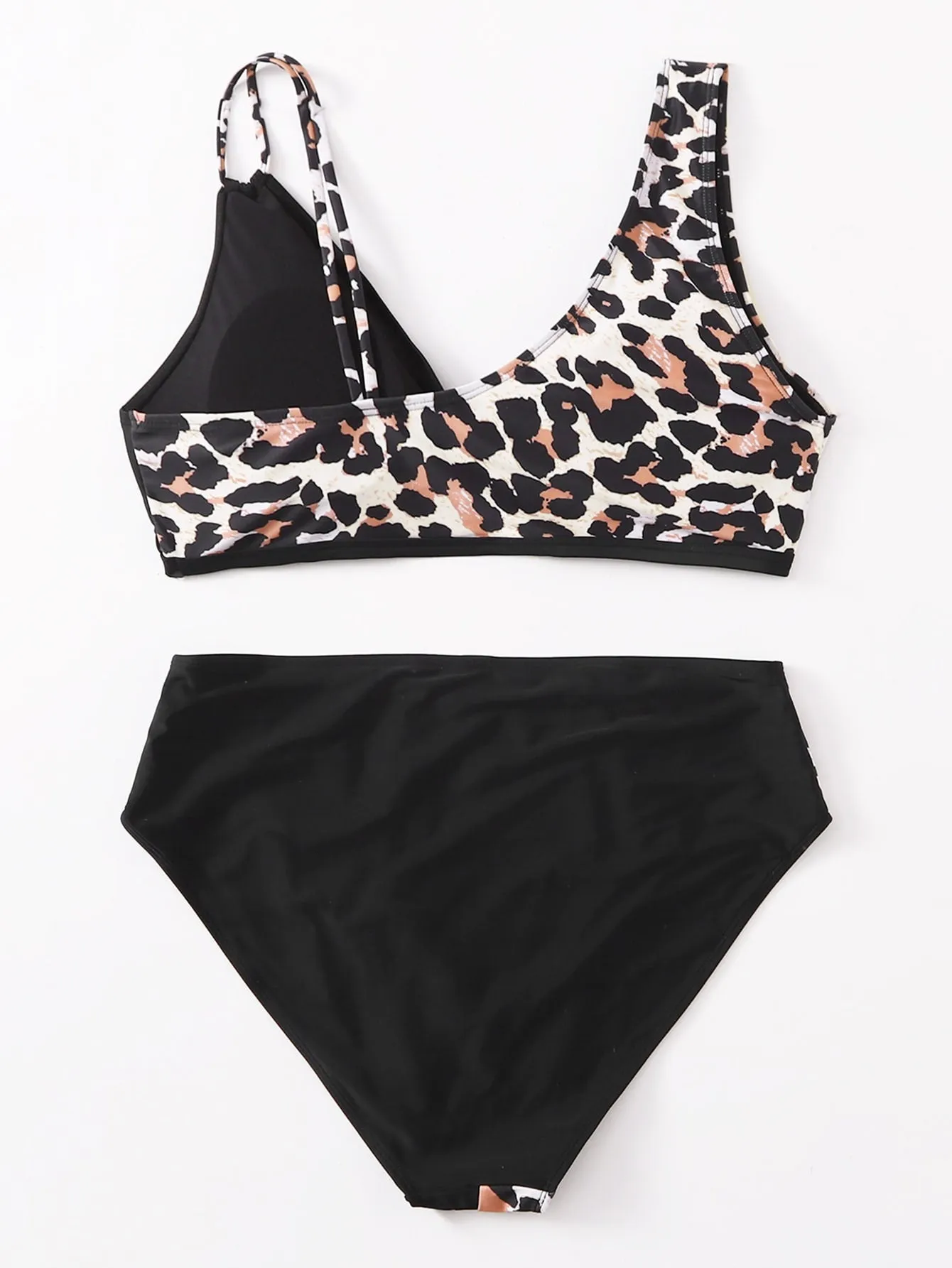 Leopard Print Fashion Two-Piece High Waist Swimsuit Plus Size Swimwear
