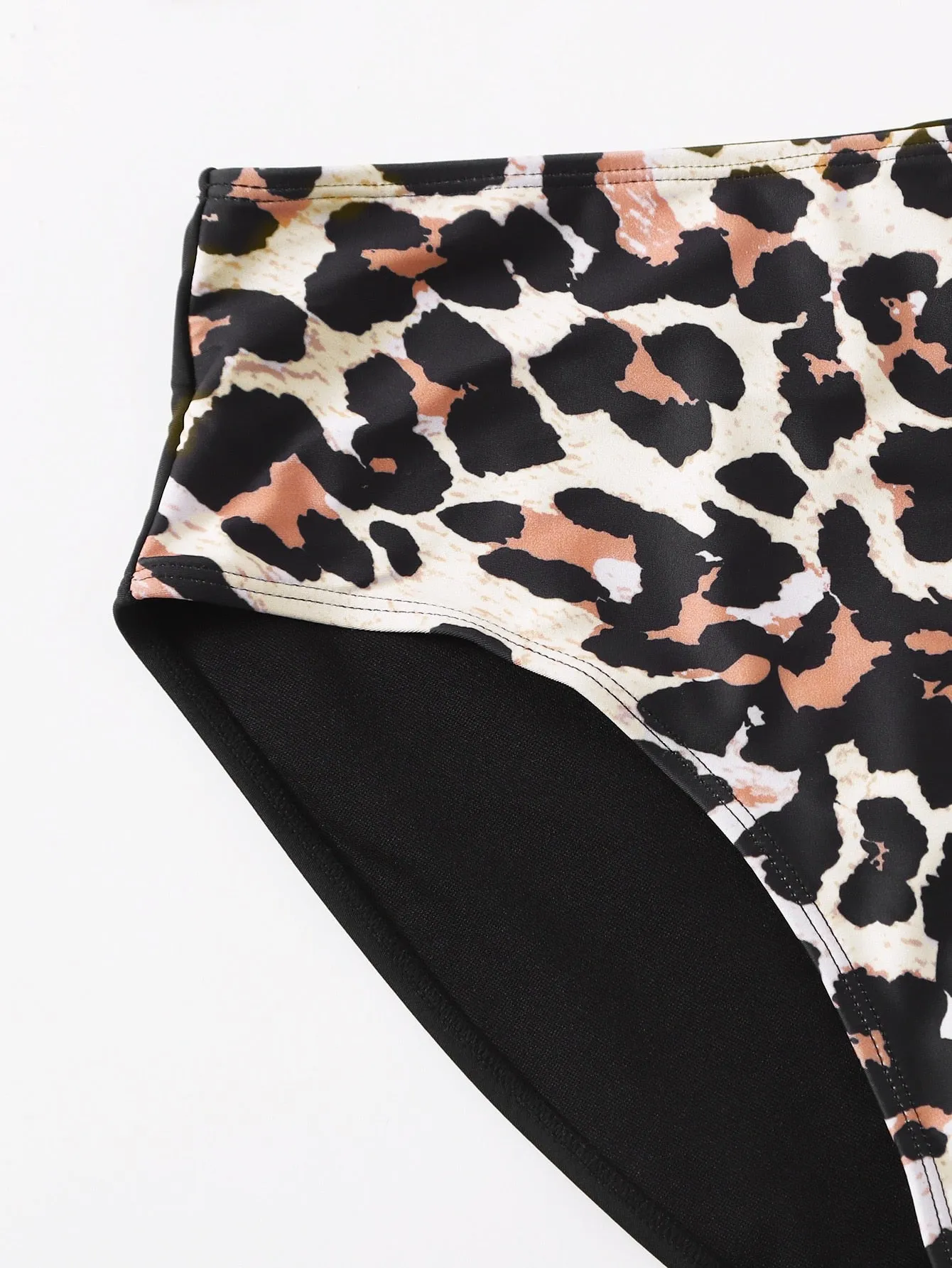 Leopard Print Fashion Two-Piece High Waist Swimsuit Plus Size Swimwear