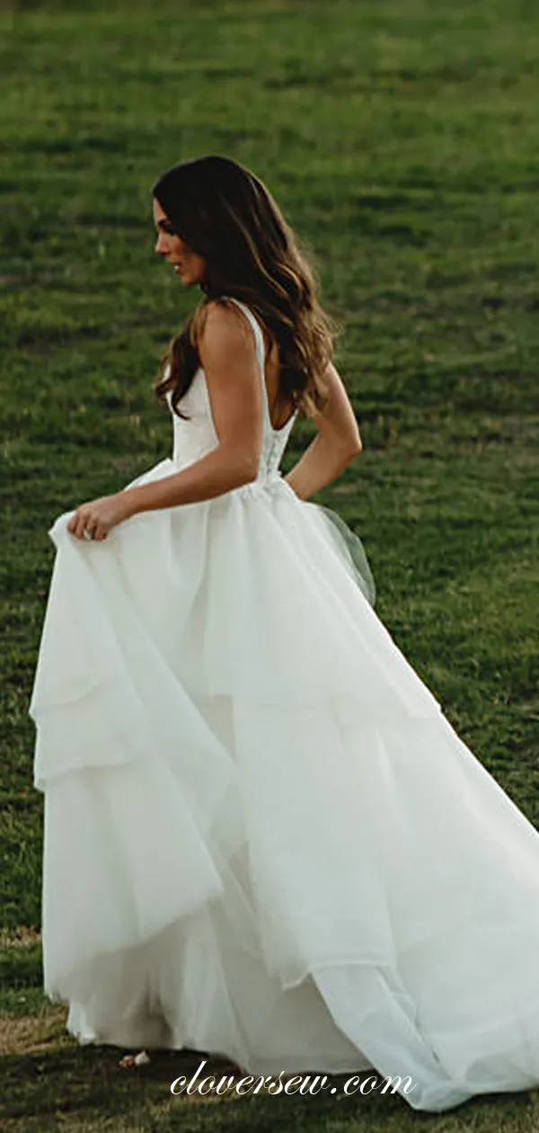 Light Ivory Tulle Applique Tiered A-line Country Wedding Dresses , CW0034