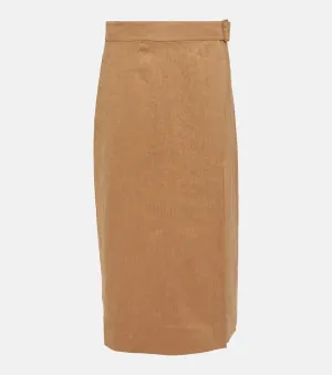 Linen blend wrap skirt with VINCE buckle, beige