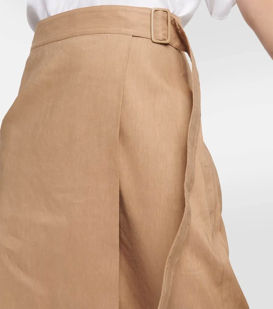 Linen blend wrap skirt with VINCE buckle, beige