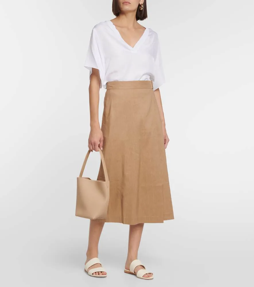 Linen blend wrap skirt with VINCE buckle, beige