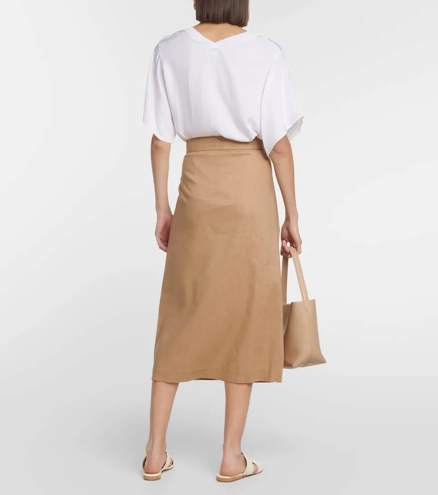 Linen blend wrap skirt with VINCE buckle, beige