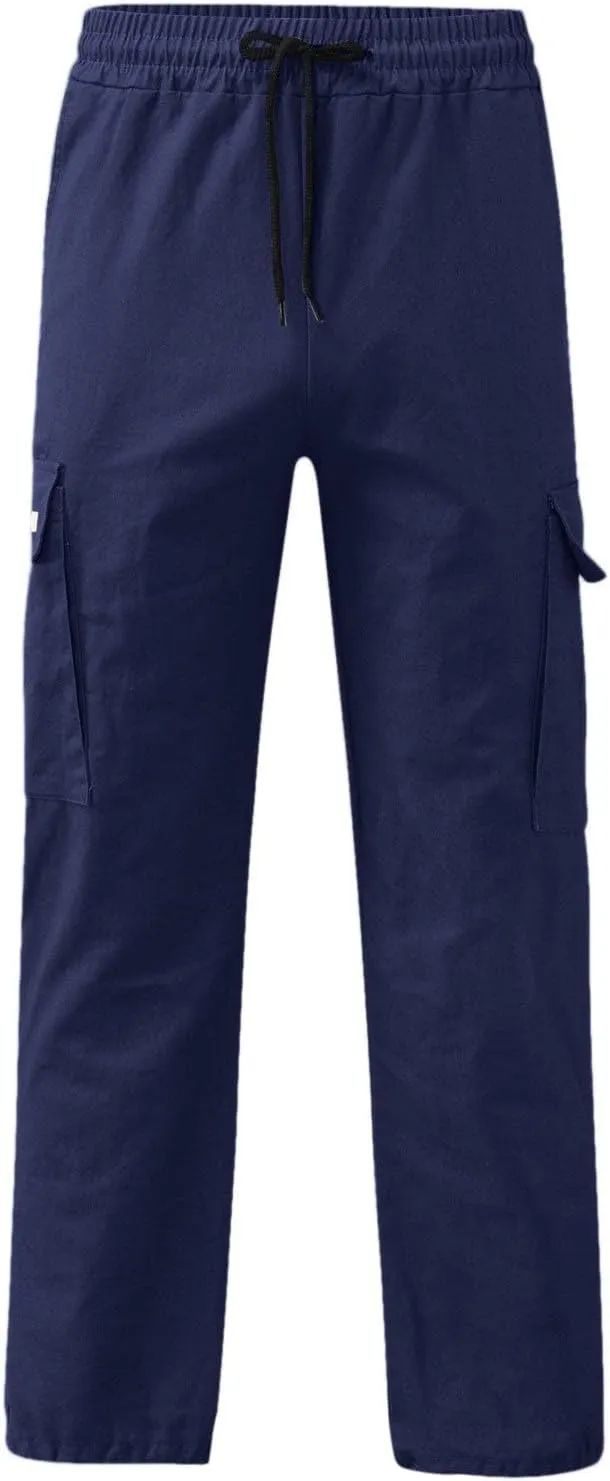Linen Pants for Men Seasonal Casual Multi-Pocket Sweatpants Foot Rope Waist Tie Solid Pants Plus Size Trousers