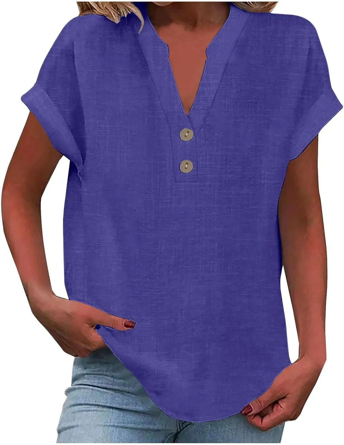 Linen Tops for Women Oversized Crew Neck Summer Short Sleeve Linen Tee Shirts Solid Casual Comfy Blouses Top