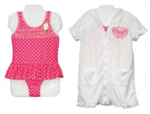little girl's fashion one-piece swimsuits w/ matching terry robe cover-ups - sizes 5-6x Case of 12