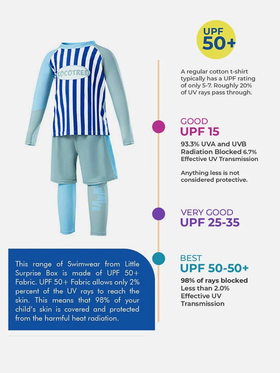 Little Surprise Box 3 PCS Dark Blue Stripes Swimsuit for Boys with UPF 50 