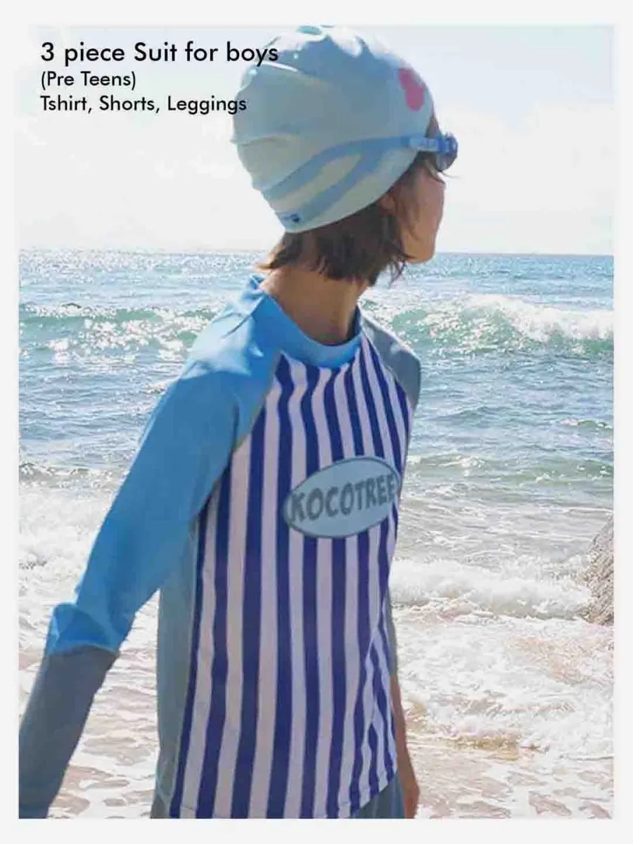 Little Surprise Box 3 PCS Dark Blue Stripes Swimsuit for Boys with UPF 50 